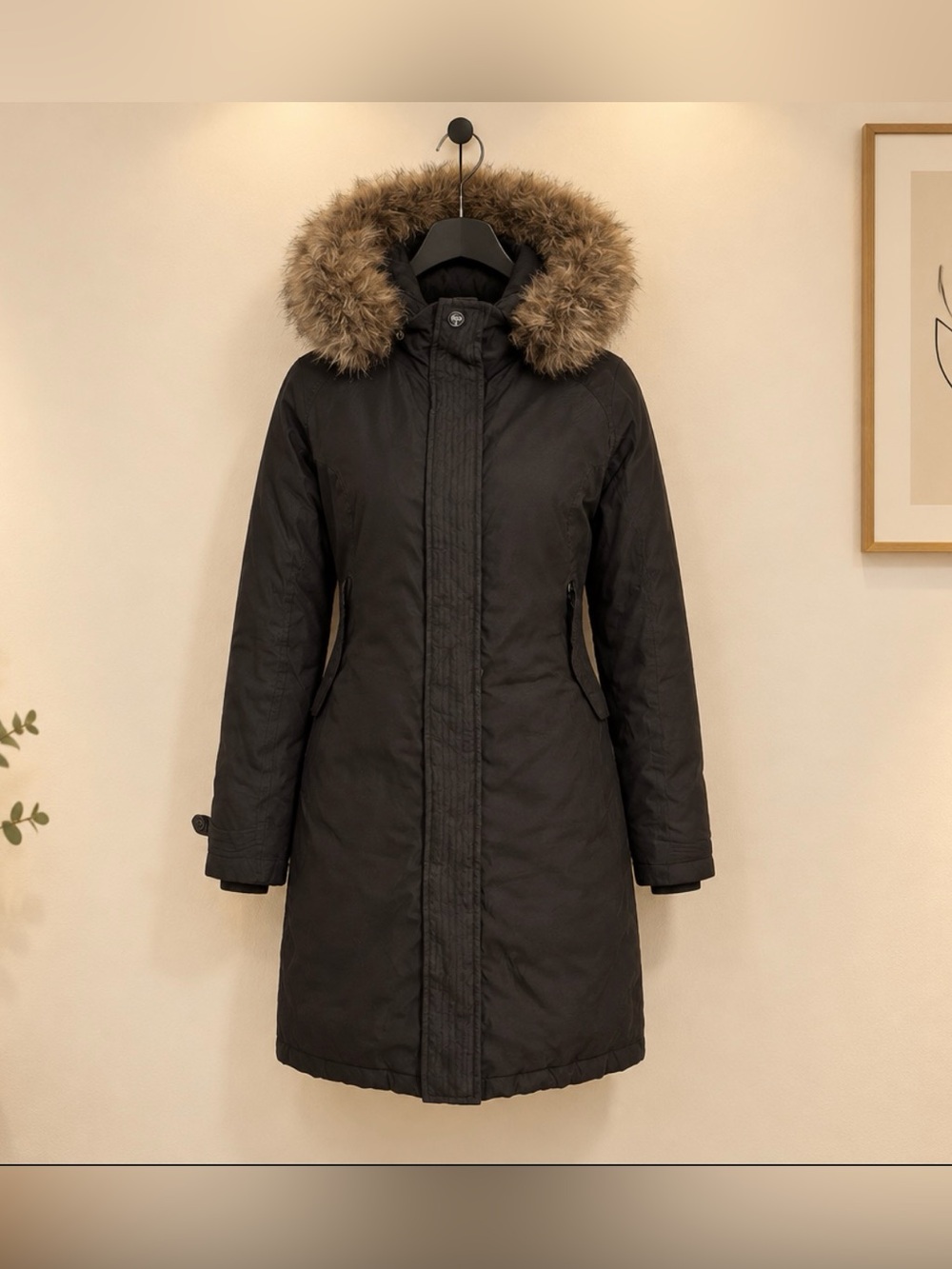 TNA Black Parka with Faux-Fur Trimmed Hood